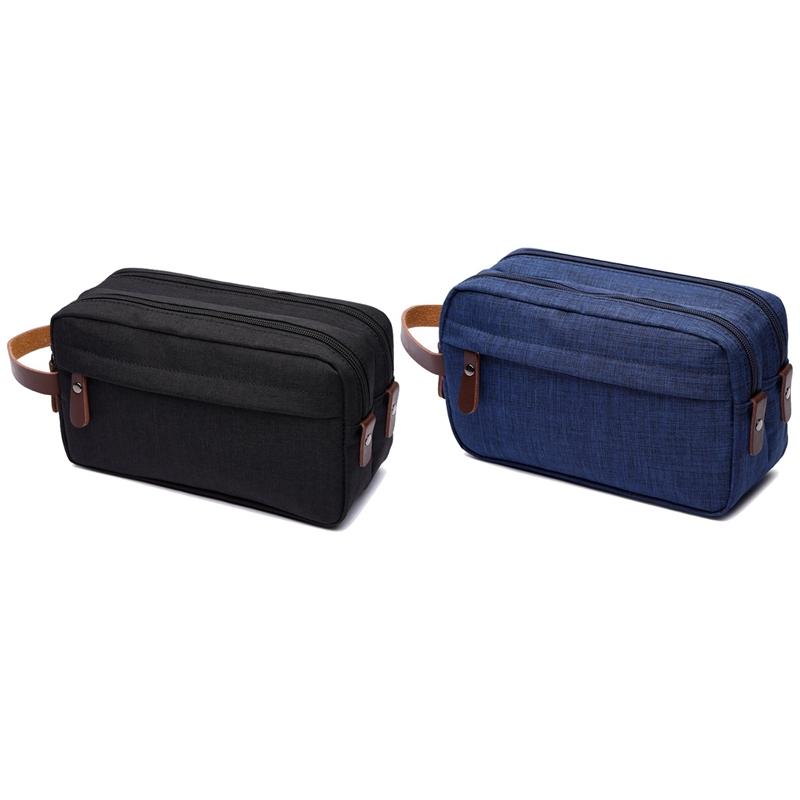 Cosmetic Bags & Cases Kf-2X Black/Blue Casual Canvas Bag With Leather Handle Travel Men Wash Shaving Women Toiletry Storage