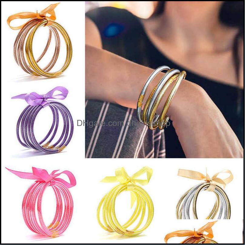 

Bangle Bracelets Jewelry All Weather Glitter Filled Stardust Sile Circle Women Bowknot Jelly Bangles Bracelet Femme 5 Pcs/Set Drop Delivery