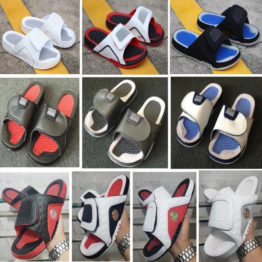 

Discount Jordns Sandals Hydro 4 Bred 5s 13s 12s Slippers Men with Box Red Black White Chaussons, Color-10