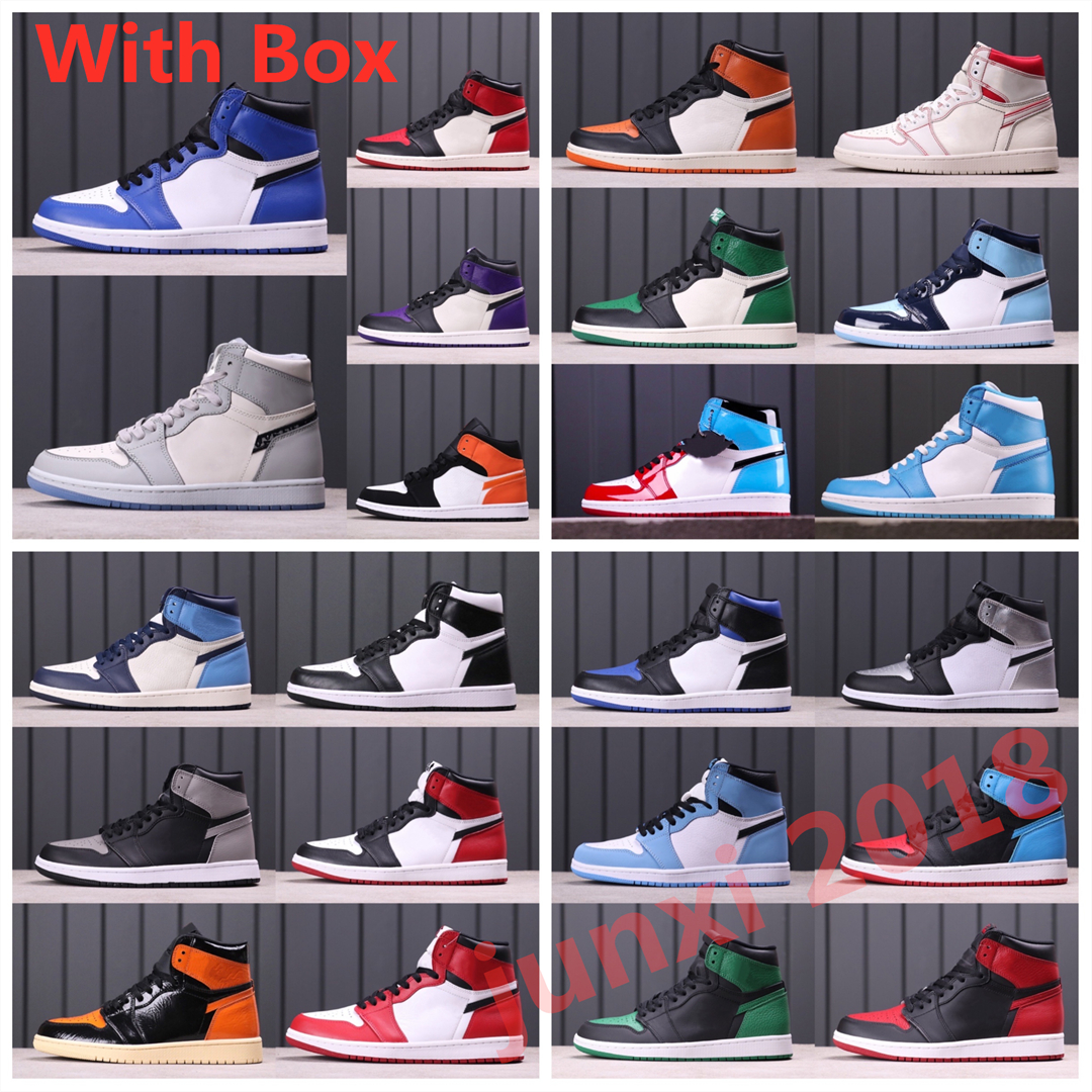 2022 TOP Quality jumpman Mens 1 high OG basketball shoes 1s University Blue silver royal toe black metallic gold mid smoke grey UNC Patent men wo