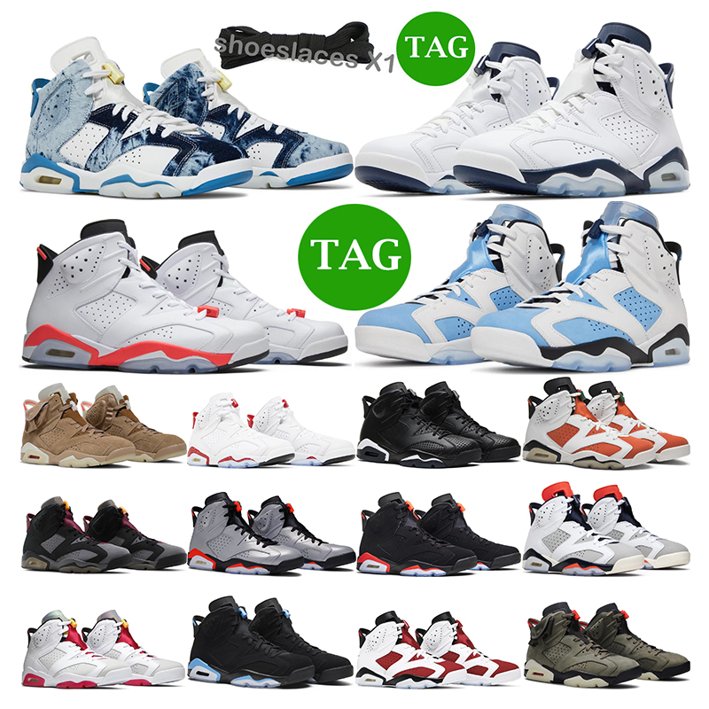 

men basketball shoes 6 Washed Denim Midnight Navy UNC Bordeaux British Khaki sneakers sports infrared red Oreo mens trainer Athletic size 7-13, 19