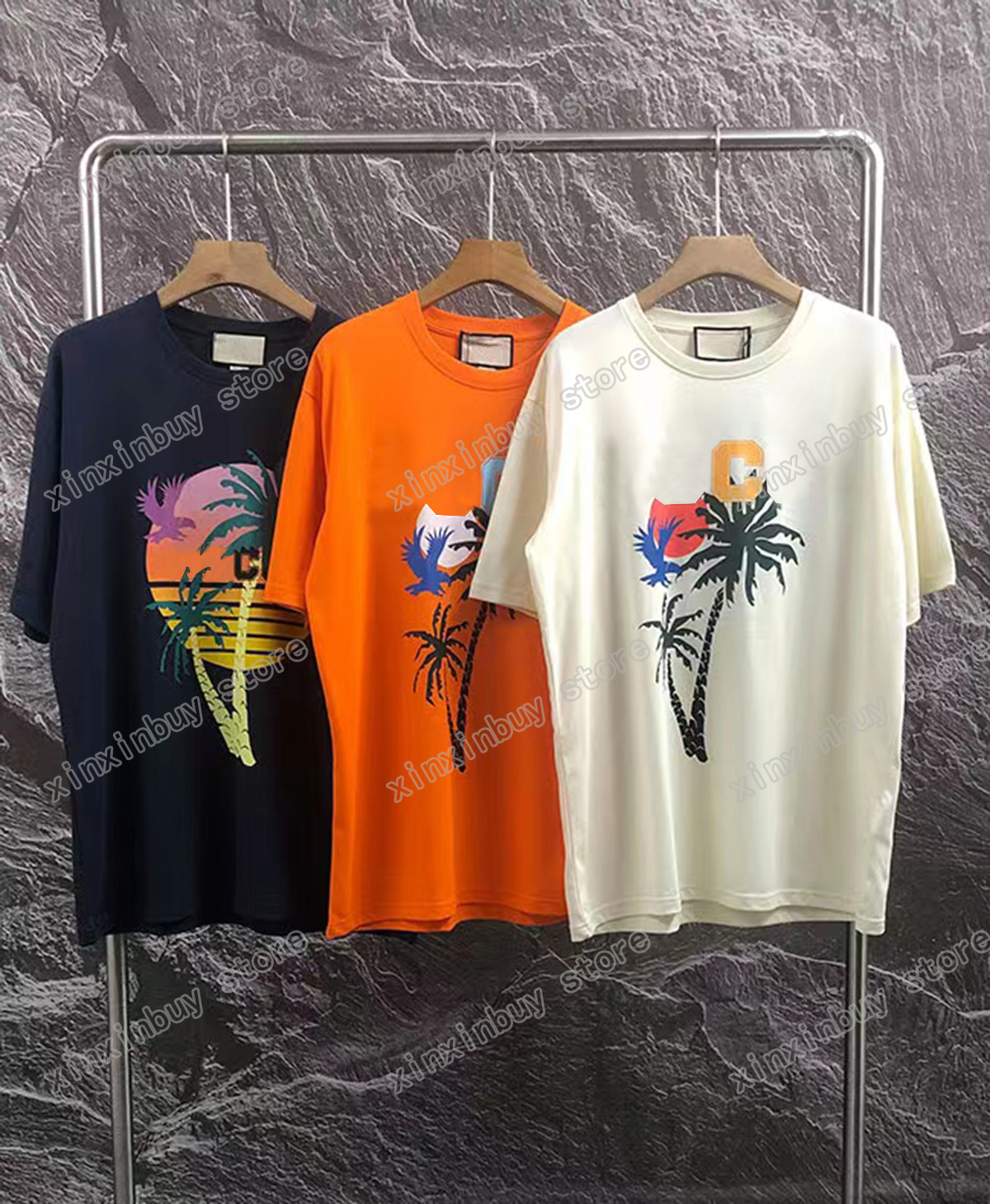 

22ss Men Women Designers t shirts tee coconut tree Hawaii print short sleeve Crew Neck Streetwear black white xinxinbuy M-2XL