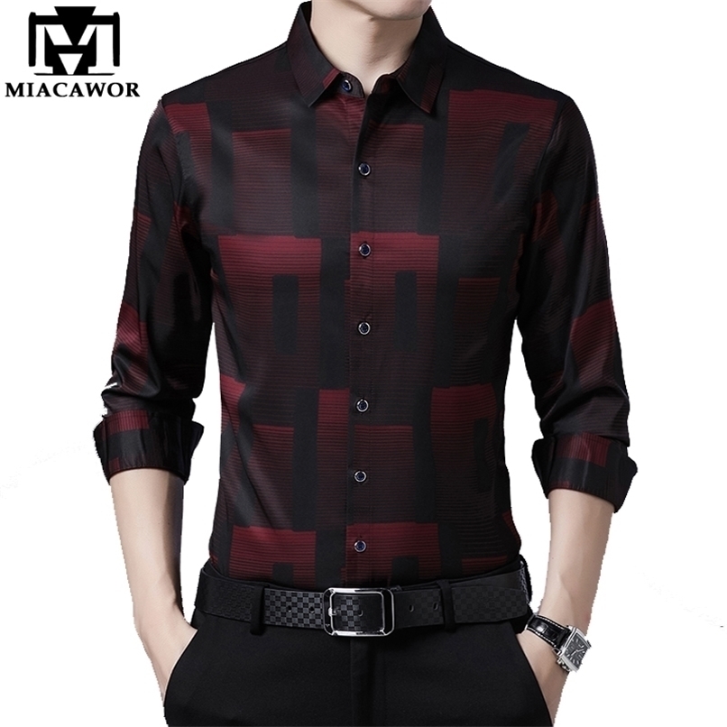

Original Men Shirts Silk Cotton Spring Autumn Long Sleeve Shirt Casual Plaid Slim Fit Camisa Masculina C688 220322, Navy blue