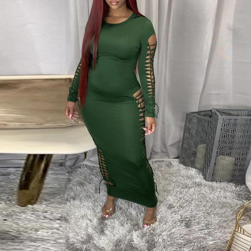 

Casual Dresses 2022 Fashion Spring Women High Street Style Long Sleeve Round Neck Ankle-length DressesCasual, Black