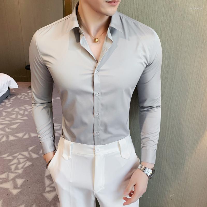

Men's Dress Shirts British Style Long Sleeve Shirt Men Clothing Fashion Business Formal Wear Chemise Homme Slim Fit Camisa Masculina Dway22, Gray blue