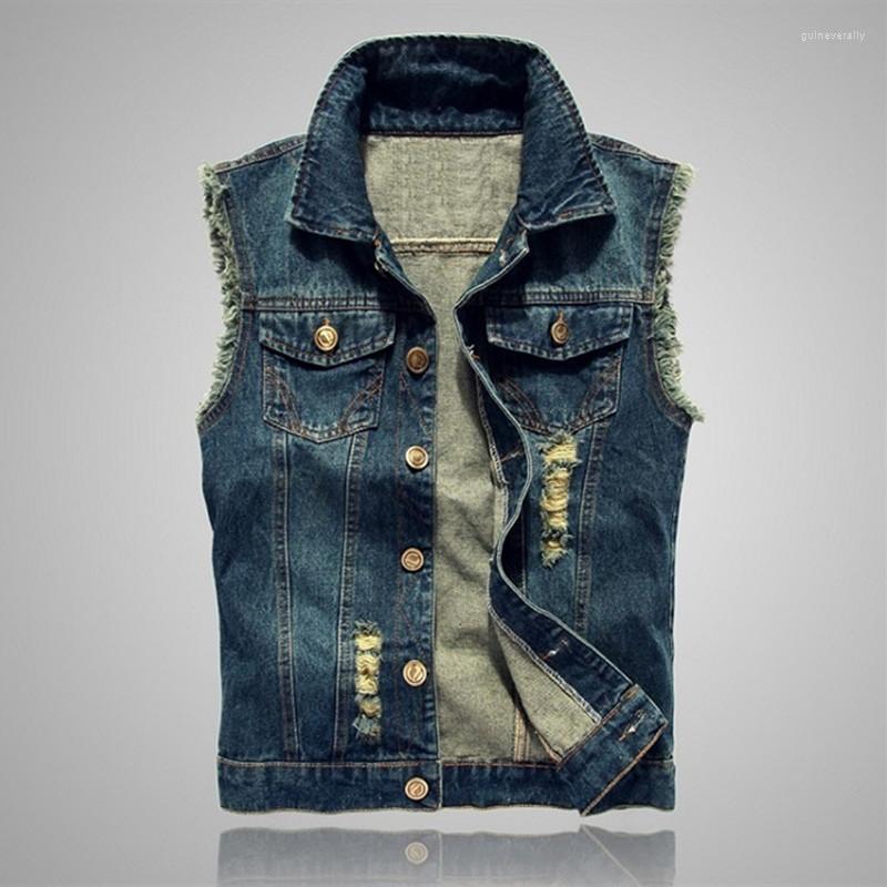 

Men' Vests Fashion Frayed Blue Casual Denim Jacket Korean Style Trend Hole Light And Dark Coats Guin22, Light blue