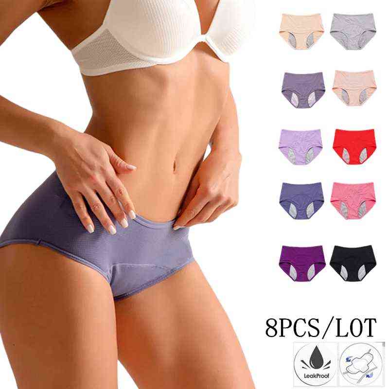 

8Pcs Leak Proof Menstrual Panties Period Pants Fast Absorbent Women's Intimate Underwear Teenager Girl Cotton Waterproof Briefs T220810, Mix color