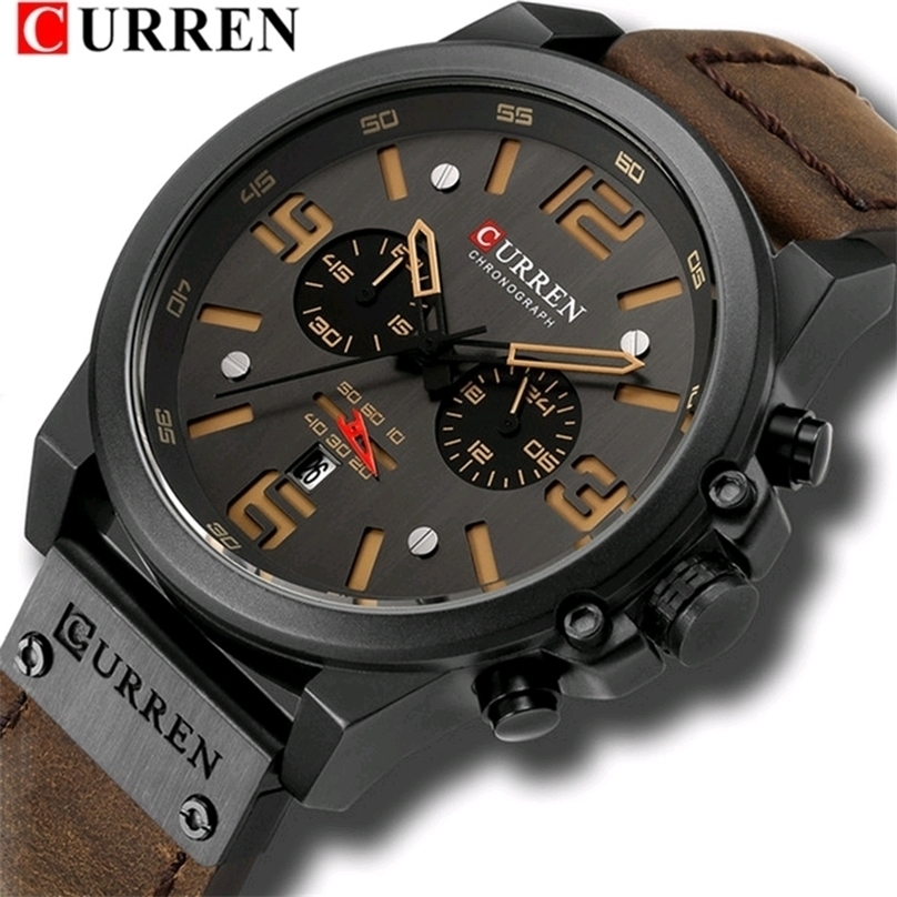 

CURREN 8314 Luxury Quartz Men Watch Waterproof Leather Strap Sport Mens Watches Fashion Casual Male Clock 220526, Black black