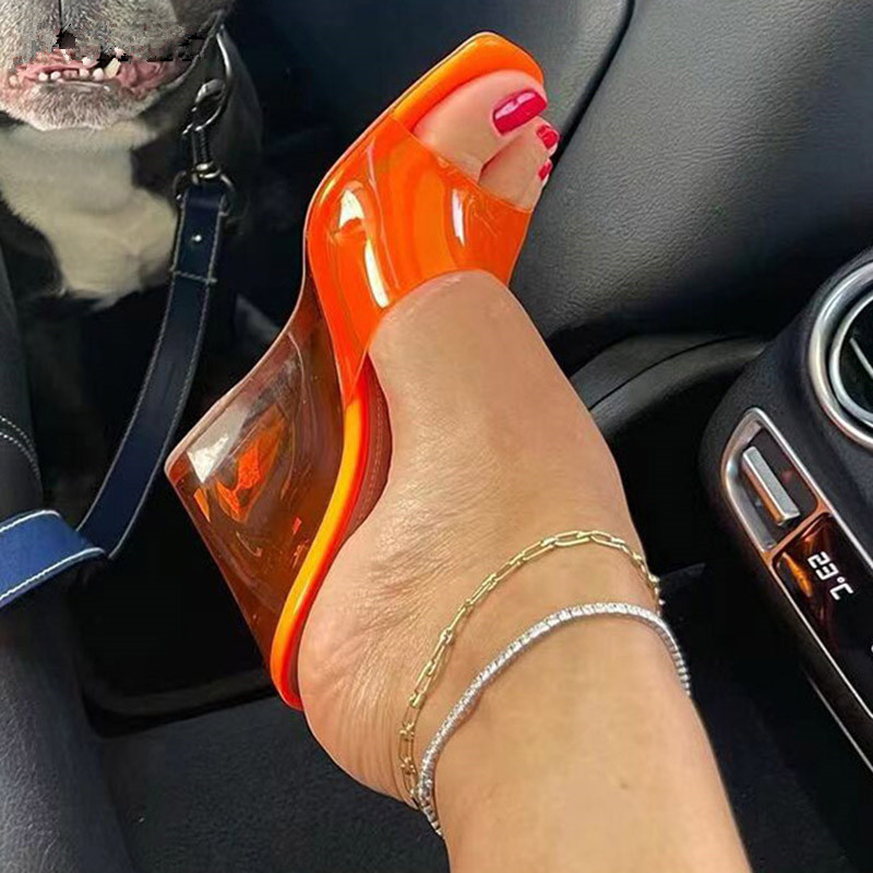 

PVC Jelly Slippers Summer Wedge Mules Women Sandals High Heel Open Toe Party Wedding Slides 2022 New Summer Shoes, Clear