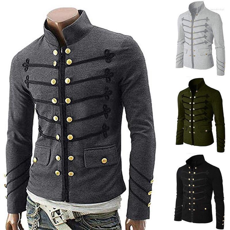 

Men's Trench Coats 2022 Vintage Solid Men Gothic Jacket Steampunk Tunic Rock Frock Uniform Male Punk Metal Military Coat OutwearMen's Kend22, Dark gray