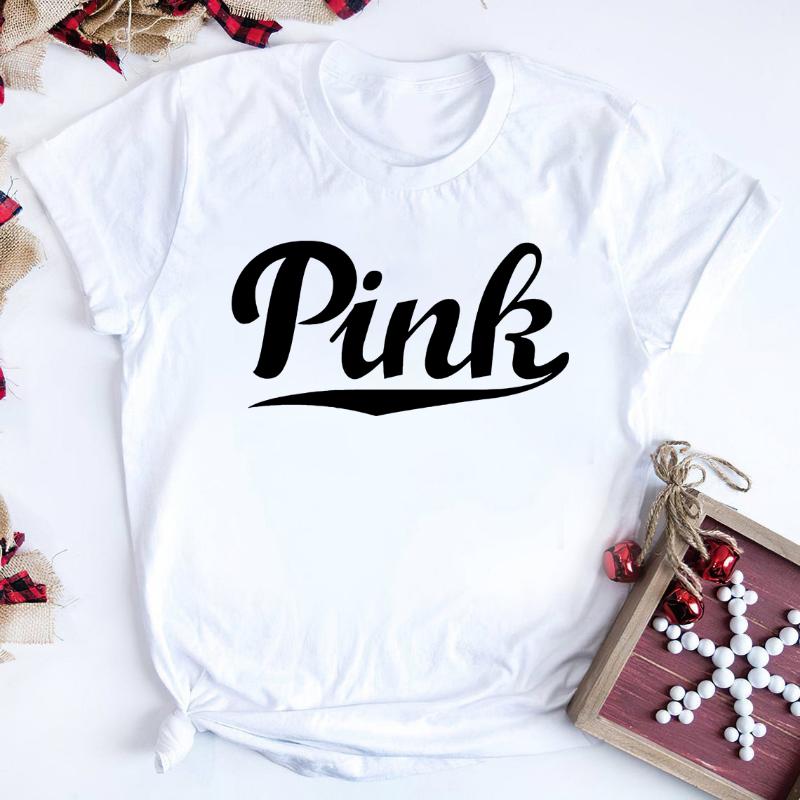 

Women' T-Shirt Women PINK Graphic Tee Letter Shirt VS Oversized Tops Ladies Harajuku Shirts Summer Casual Tees, White