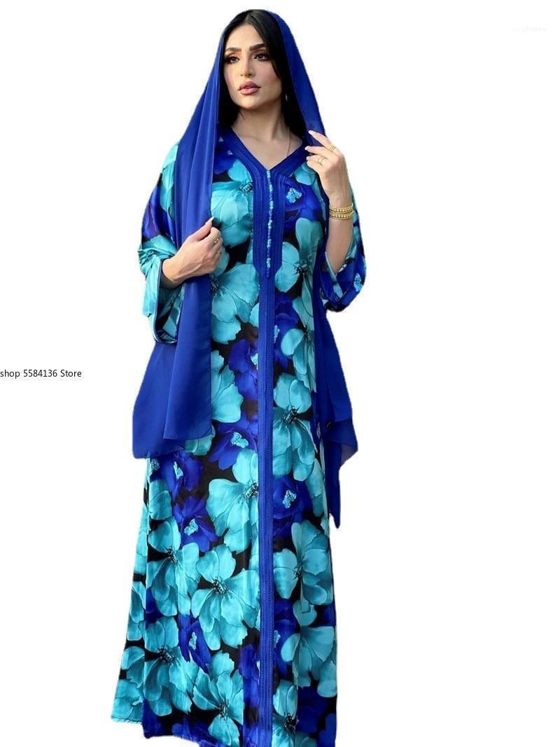 

Ethnic Clothing Eid Dubai Abaya Dress Jalabiya For Women Long Sleeve Loose Robe Muslim Moroccan Kaftan Islam Arabic Turkey Blue