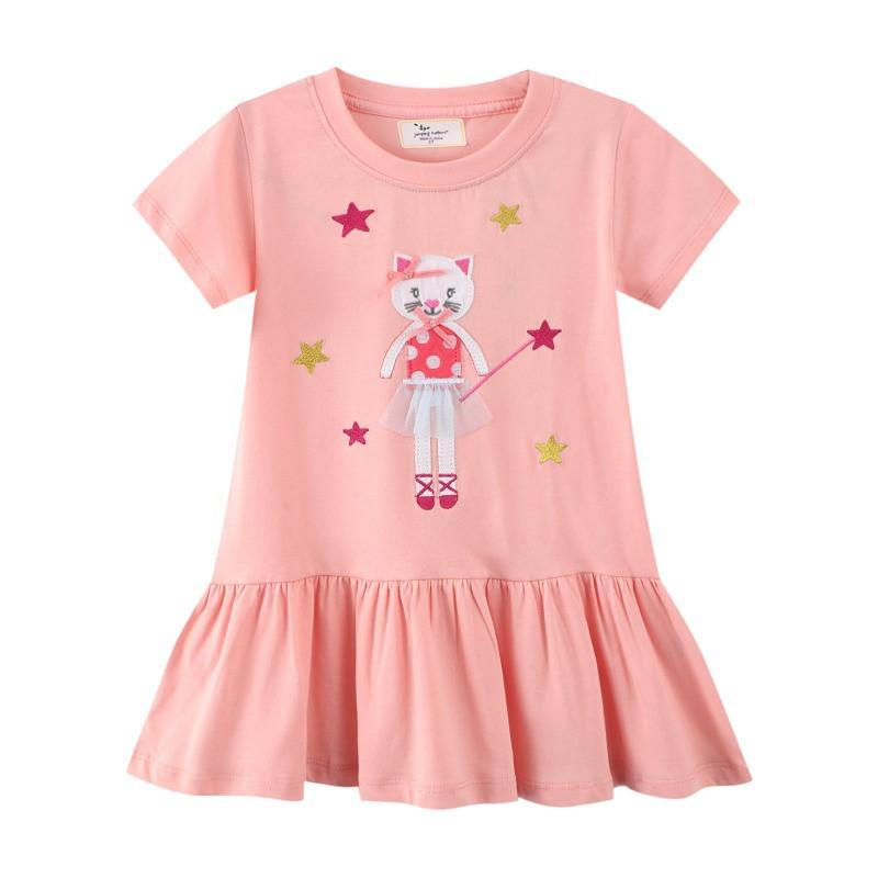 

Girl's Dresses Jumping Meters Summer Girls Animals Applique Cotton Pink Children's Clothes Short Sleeve Party Birthday Gift Baby FrocksG, T67152 red dogs