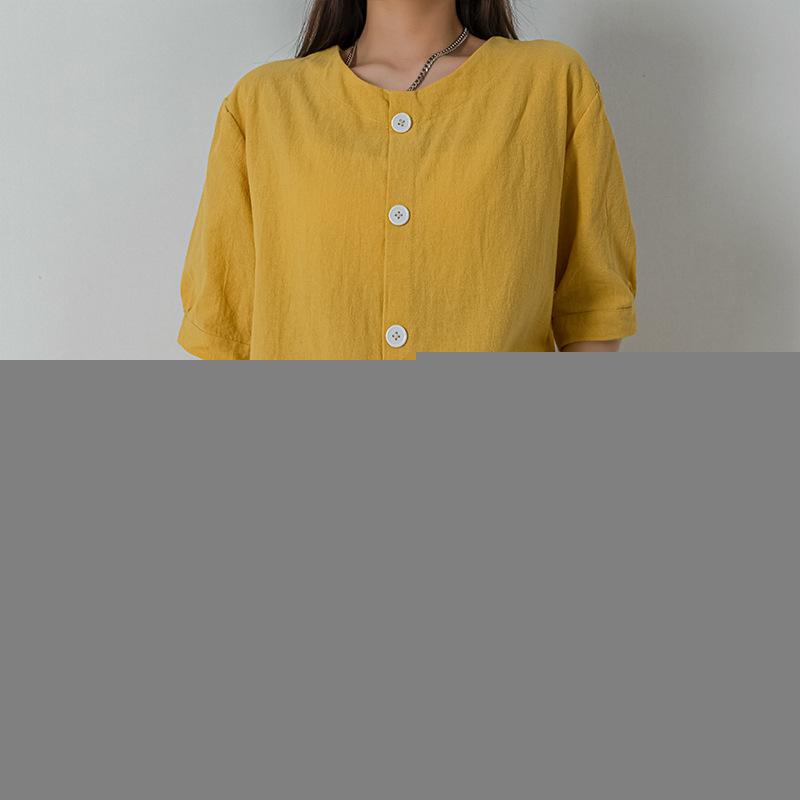 

Women's Blouses & Shirts Buttons O Neck Half Sleeve Shirt Solid Color Summer Cotton Linen Top Women's Literary Retro Breath Loose White, Black top