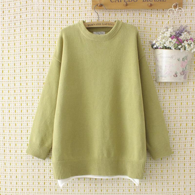 

Women's Sweaters Plus Size Autumn Winter O-Neck Fake Two-piece Women Pullovers Sweater 2022 Blue Green Black Loose Ladies Female