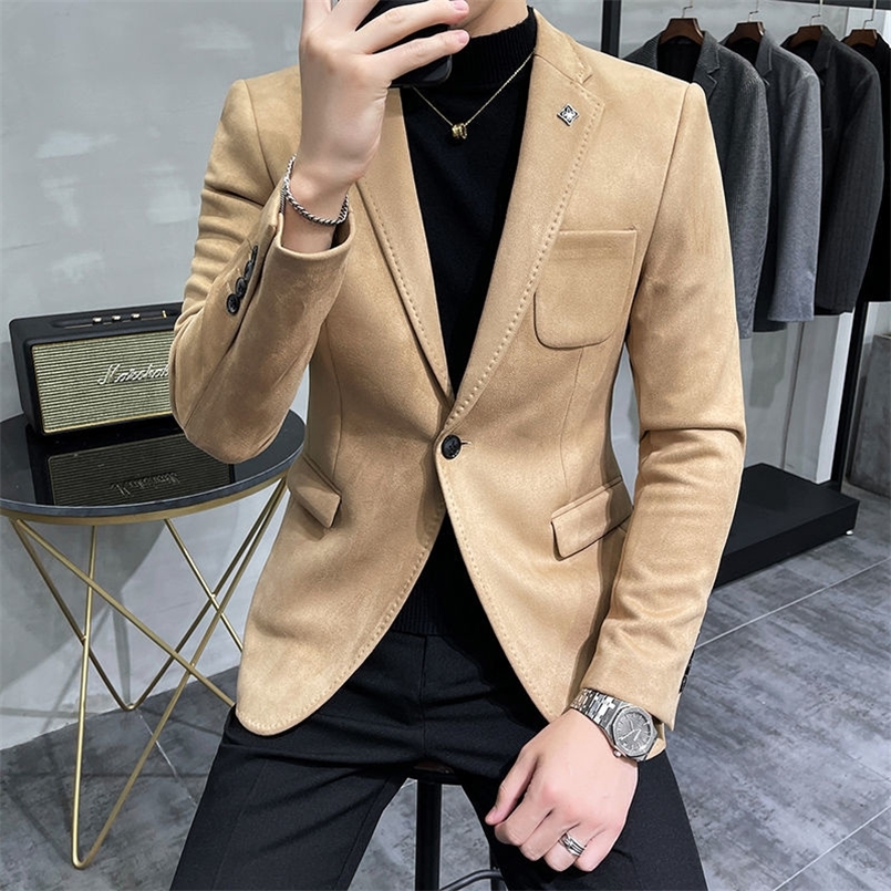 

Deerskin Leather Jacket Blazer Men Casual Slim Fit Hombre Suit Terno Masculino Clothing 6 Color 220727, Green