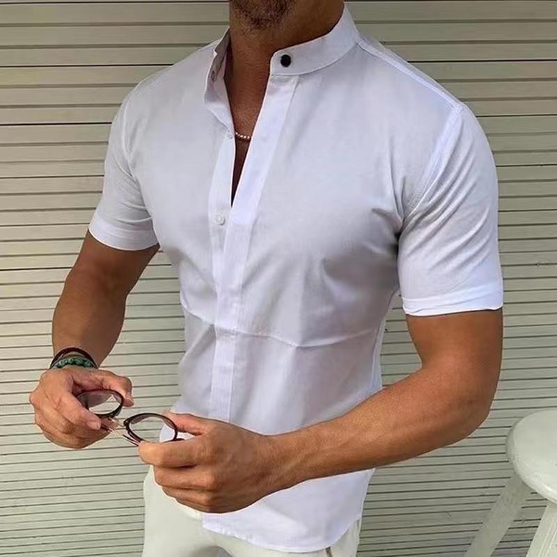 

Men' Casual Shirts Summer Shirt Men Fashion Solid Shorts Sleeve Tops Men' Turn-Down Collar Clothing StreetwearsMen, Black