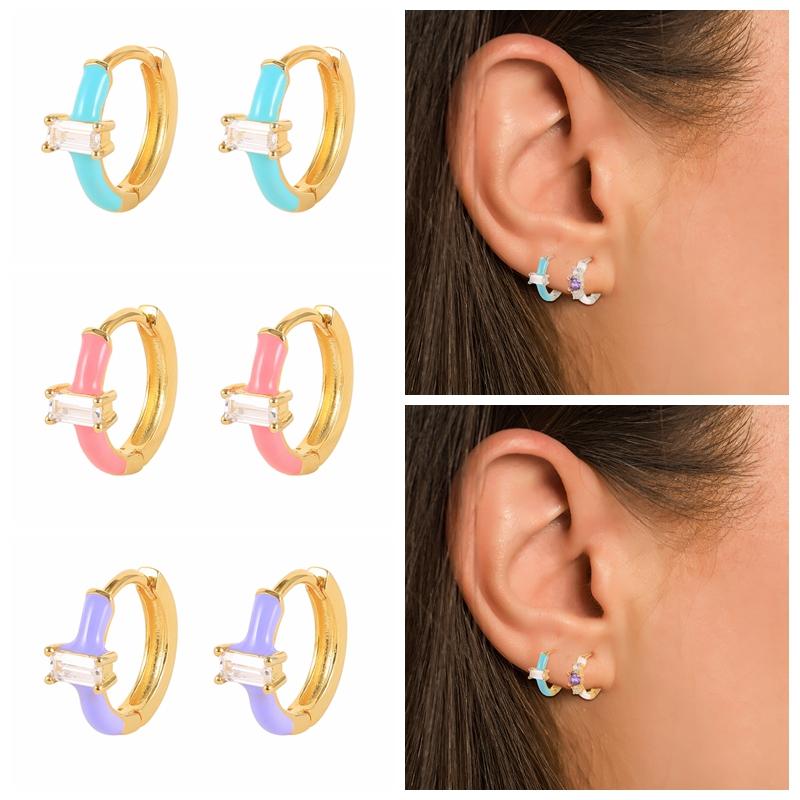 

Hoop & Huggie Aide Colored Drop Oil With Square Zircon Earrings For Women 2022 Real 925 Sterling Silver Luxury Bling Engagement Gift Bricons