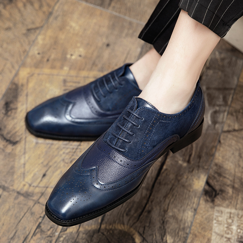 Casual Fashion Shoes Men PU Colorblock Classic Round Toe Lace Up Everyday Party Brock Hollow Carving Splicing Faux Suede European Business Shoes