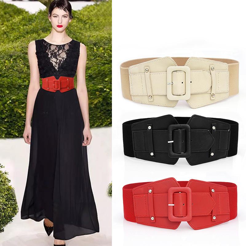 

Belts Fashion PU Leather Elastic Wide For Women Stretch Waist Dress Accessories Korean Windbreaker Waistband BeltBelts, Black