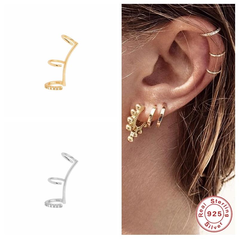 

Clip-on & Screw Back Aide Minimalist 3 Layers Ear Cuff Fashion Punk Non Pierced Cartilage Clip On Earrings For Women Silver 925 Jewelry Pend
