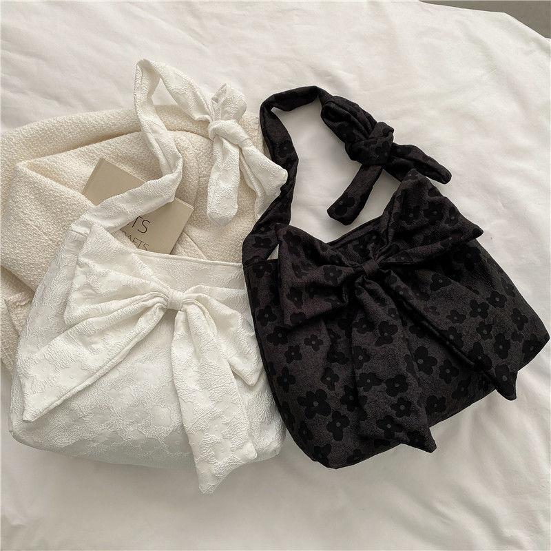 

Evening Bags MBTI Large Capacity Canvas Shoulder Bag 2022 Summer Fashion Bow Shopper For Women Adjustable Strap Length, White