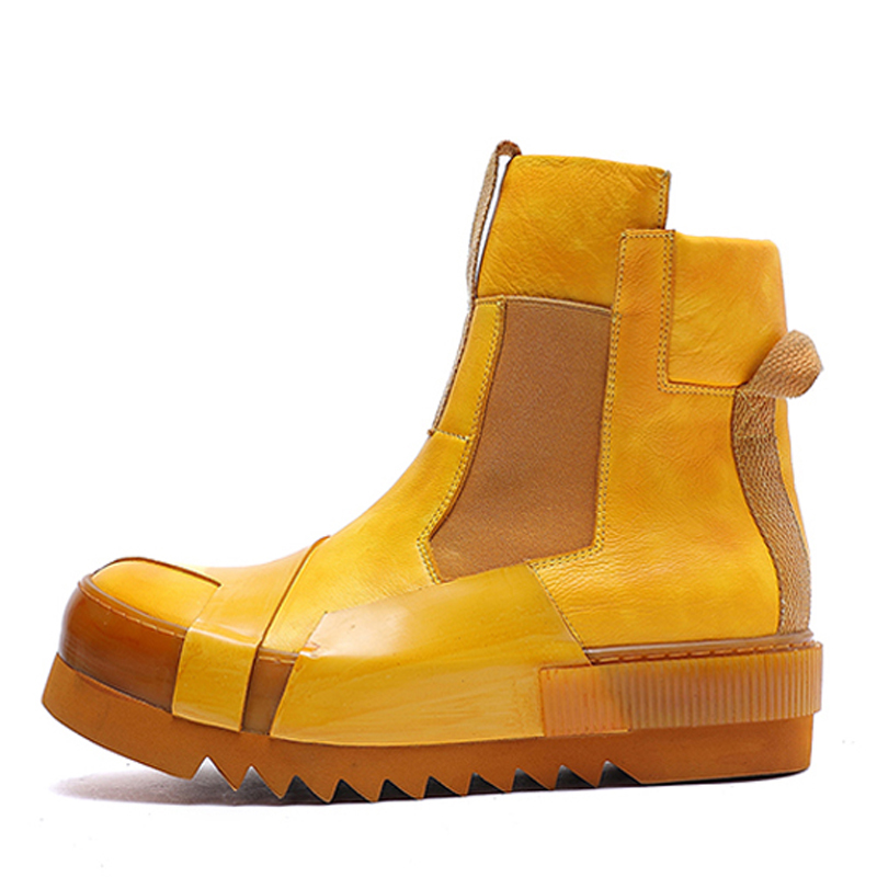 

Handmade Men Ankle Boots Big Size Genuine Leather High Quality Modern Fashion Boots Man Retro Chelsea Slip On Flat Shoes, No thermal b