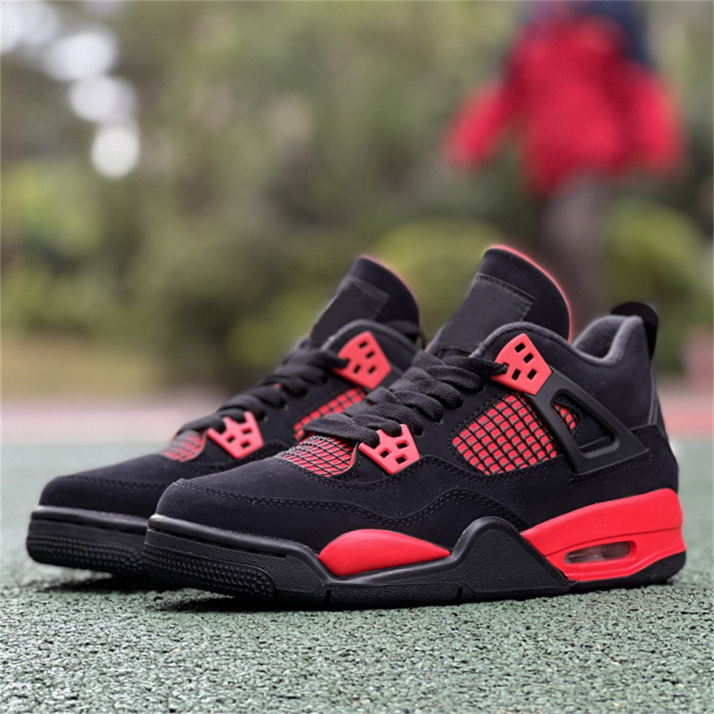 

basketball shoes 4s jumpman 4 mens women University Blue black cat White cement Fire Red Cactus Jack Motorsports sport sneaker trainer us5-us13, Box