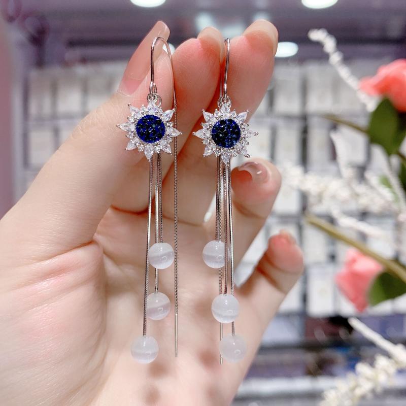 

Dangle & Chandelier Sterling Silver Sun Flower Blue Diamond Hang Earrings For Women 2022 Trend Jewelry Piercing GirlfriendDangle