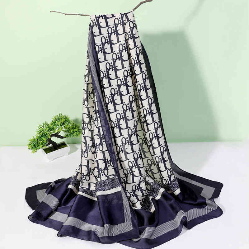 M4L0 Fashion collocation with Meiwu letter D long silk scarf for women spring and summer thin beach sunscreen shawl