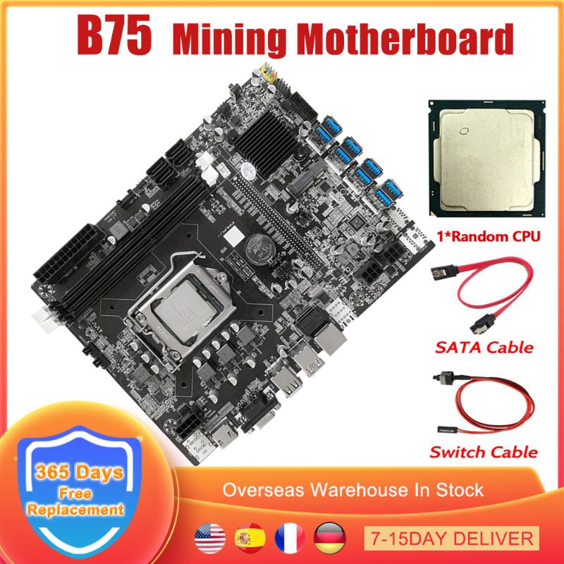 

Motherboards BTC B75 Mining Motherboard Set CPU LGA 1155 DDR3 SATA Cable Switch 8 PCIE To USB3.0 GPU Graphics Card ETH Miner Rig