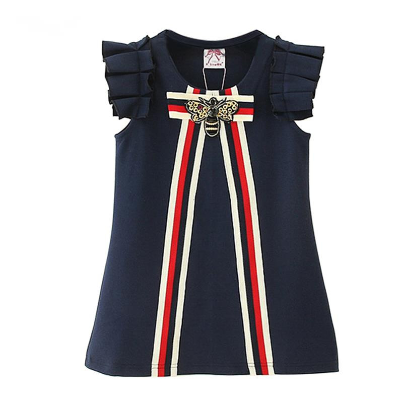 

O-neck Wedding Party Vestidos Infant Children Clothes Retail Kids Girls Dresses 3-7T Princess Girl Striped Bow Dress, Pink