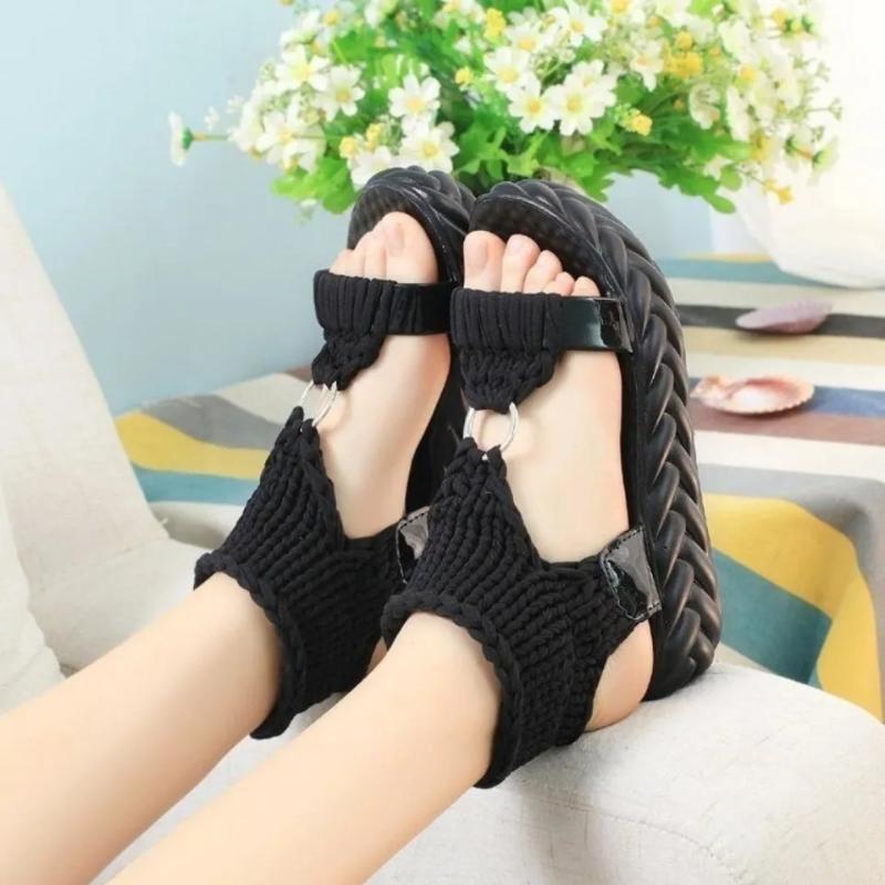 

Dress Shoes Women Sandals Soft Stitching Ladies Comfortable Flat Open Toe Beach Woman FootwearDress, Black