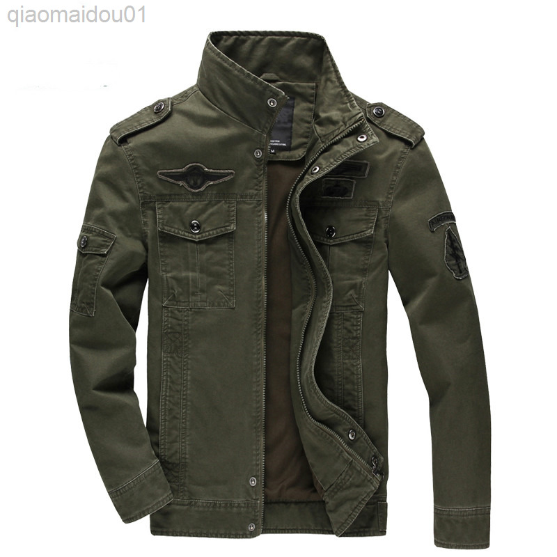 

New Casual Military Jacket Men Plus Size -6XL Jaqueta Masculina Air Force One Spring Autumn Cargo Mens s L220726, Black