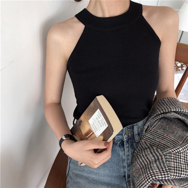 

Off Shoulder Women Spring Summer Style Knitted Blouses Shirts Lady Casual Halter Collar Sleeveless Blusas Tops DF2971, Black