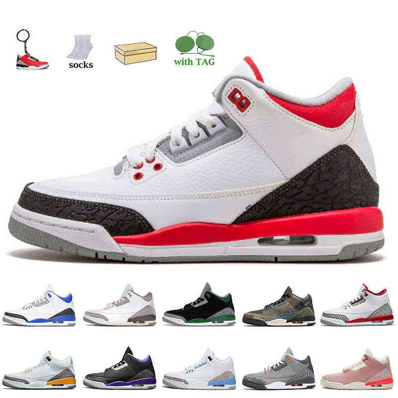 

New Fire Red Women Mens Outdoor Shoes Jumpman 3 Outdoor Sports With Box Socks Cardinal Patchwork Camo Black Cement Racer Blue Pine Green, C37 fragment 40-47