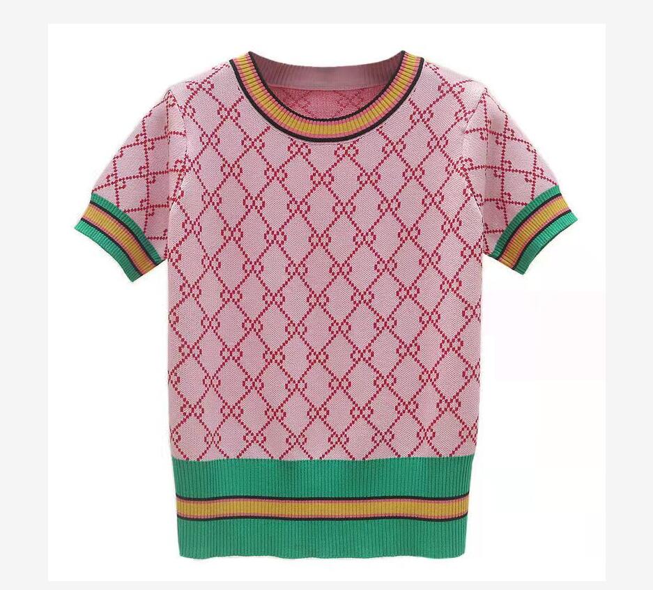 

Women' Knits & Tees Colorful Jacquard Flower Short Sleeve Tshirt Female Sweater Tops Tee High Quality Sweater, Pink