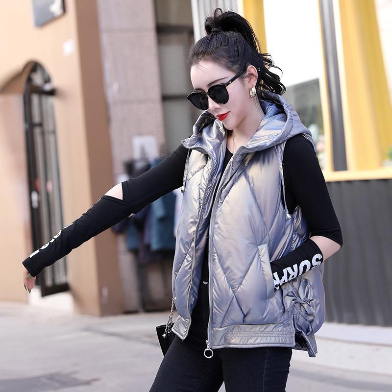 

Women's Vests Women Glossy Loose Vest Winter Warm Plus Size 3XL Down Cotton Padded Jacket Female Veats Hooded Sleeveless WaistcoatWomen's, Ab087offwhite