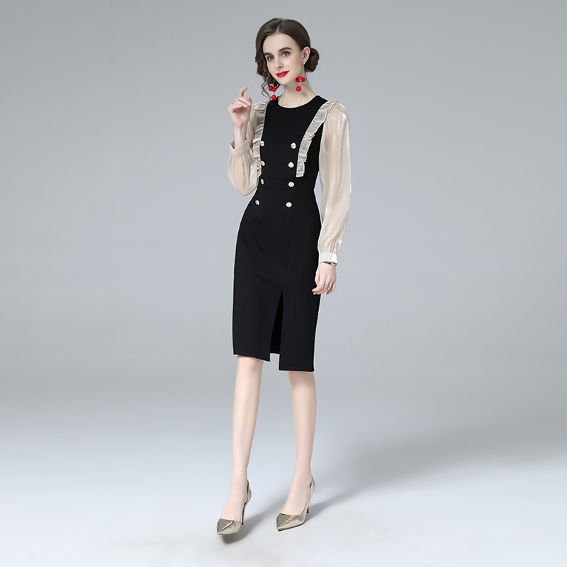 Retro Hepburn Style Party Black Dress Long Sleeve Woman Designer Round Neck Sexy Club Skinny Dresses 2022 Spring Autumn Women Runway Prom Cocktai-image-760137782