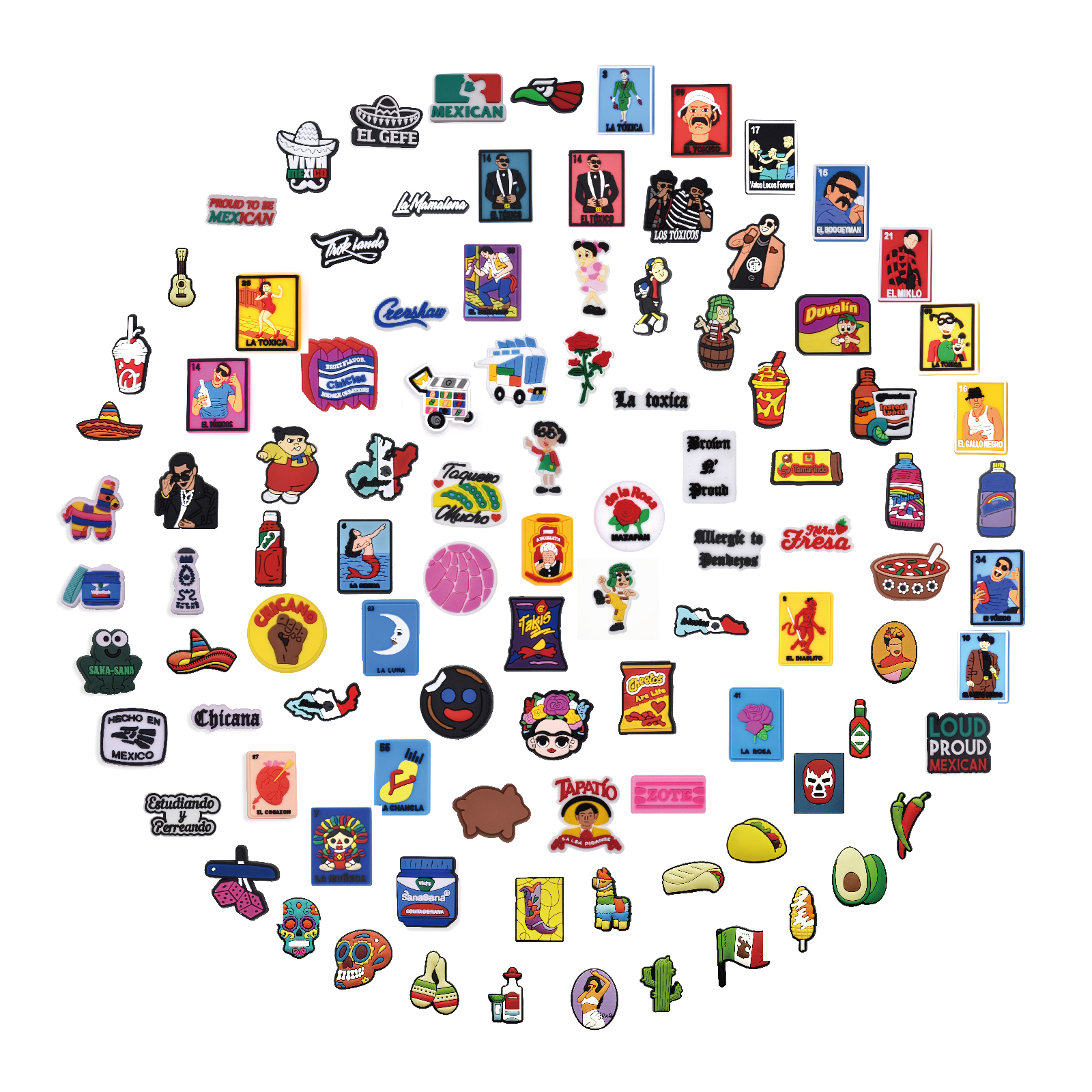 

Wholesale 100 pcs Mexican Croc Charms Shoe Parts Accessories Charm with Buckle Clog Pins for Teens Girls Adult