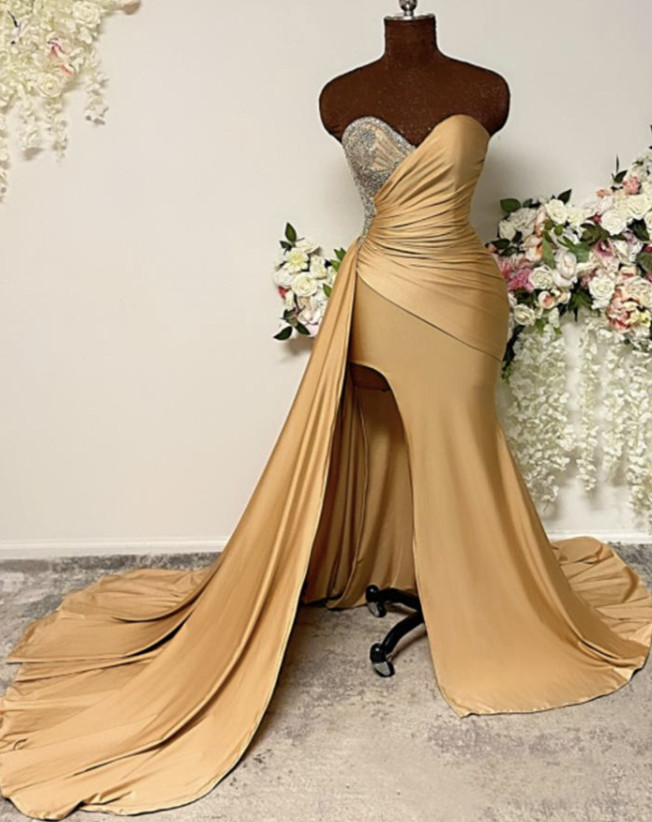 

2022 Plus Size Arabic Aso Ebi Gold Sexy Mermaid Prom Dresses Beaded Satin Evening Formal Party Second Reception Birthday Engagement Bridesmaid Gowns Dress ZJ3050, Light sky blue
