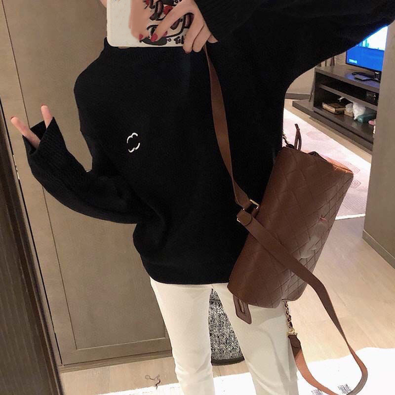 

Women Clothing Womens Sweaters Knits Women Sweater Spring Autumn Pullover With Letter Embroidered Soft And Comfortable Tees Black White -XL