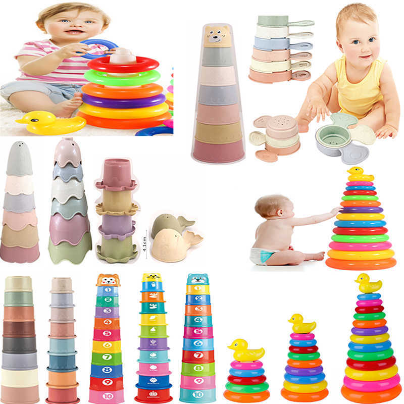 Children Puzzle Pyramid Tower Cup Stacking Duck Montessori Educational Beach Kids Pool Bathtub Toy 0-12 Month baby Gift-image-762601513