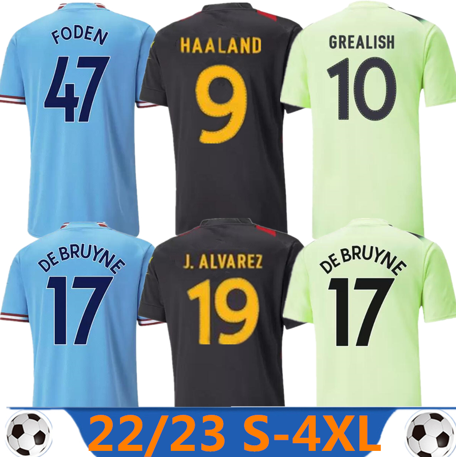 Taille S-4XL 2022 2023 Jersey de football Agueroooo Manchester Fans Grealish 21 22 23 Sterling Ferran de Bruyne Foden Haaland Shirts Football Men