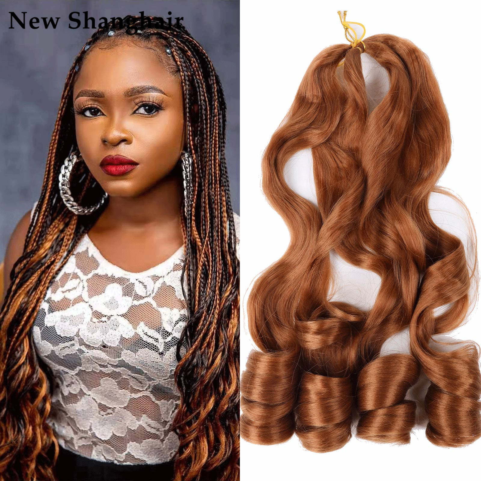 

Pre Stretched Bouncy Braiding Hair for Black Women 22 inch French Curly Crochet Loose Wave Synthetic Curl Box Braids Wavy Hair Extensions BS04, 30