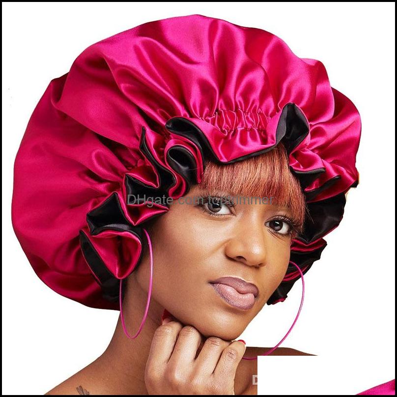 

Satin Bonnet Double Layer Adjustable Size Slee Cap Women Silky Hat Muslim Button Turban Drop Delivery 2021 Caps Hats Accessories Baby Kid, Many colors