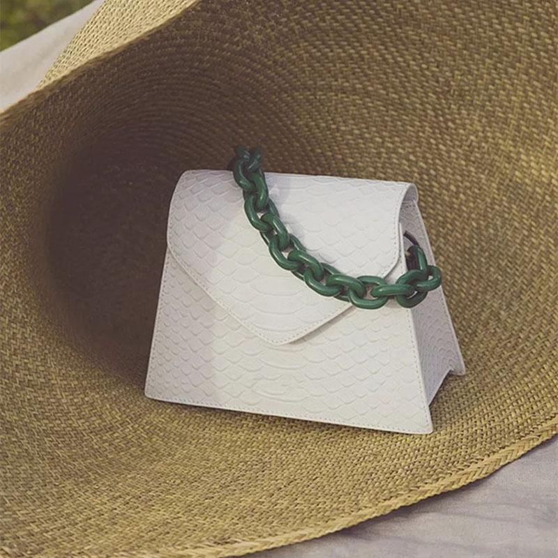 

Evening Bags Crocodile Pattern Flap Crossbody Bag Acrylic Chain Small Square Handbag Women Solid Wild Chest Luxury PU Messenger