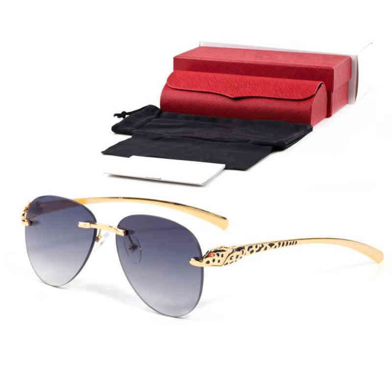 

Little Leopard Series Gradient Lens Metallic sunglass Rimless square Blue UV400 High quality brown female sunglasses male driv