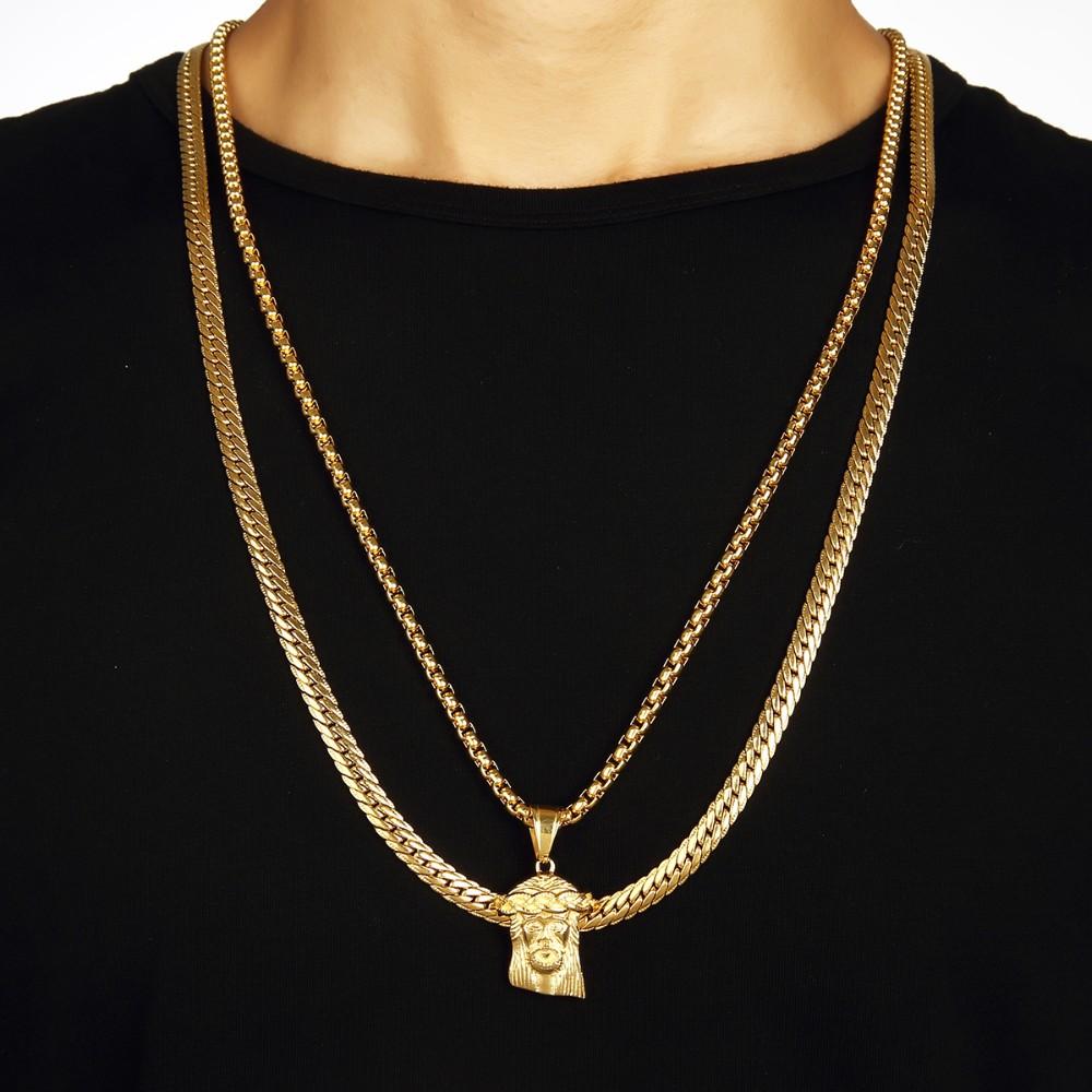 

Hip Hop Men Jewelry Jesus Christ Piece Pendant gold Necklace cross with Corn chain length 70cm character