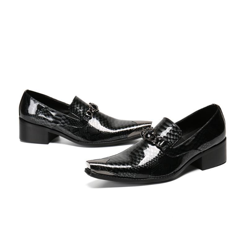 

Dress Shoes Patent Leather Mens Python Pattern 2022 Black Formal Casual Square Toe High Heels Slip-on